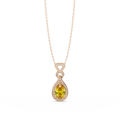 5.1 CTW Pear Halo Geometric Drop Colorstone Pendant Necklace