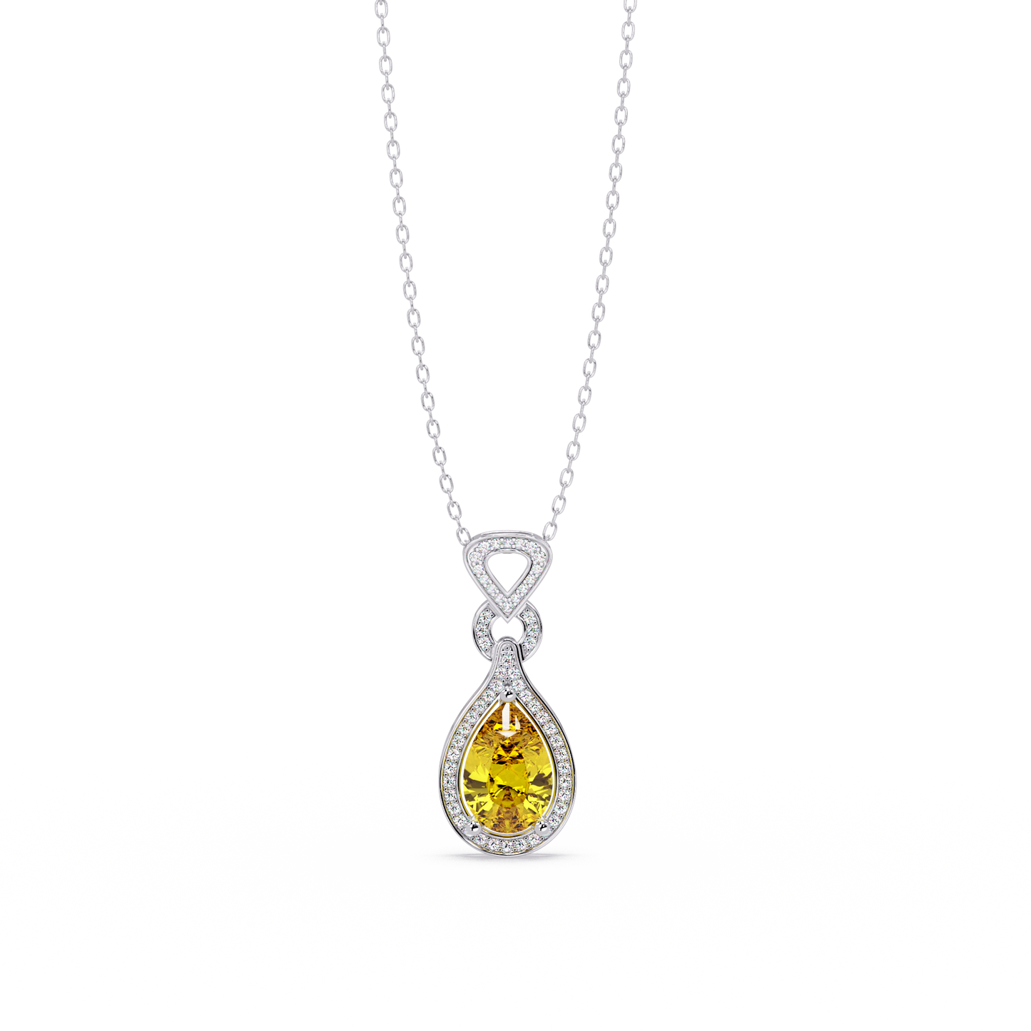 5.1 CTW Pear Halo Geometric Drop Colorstone Pendant Necklace