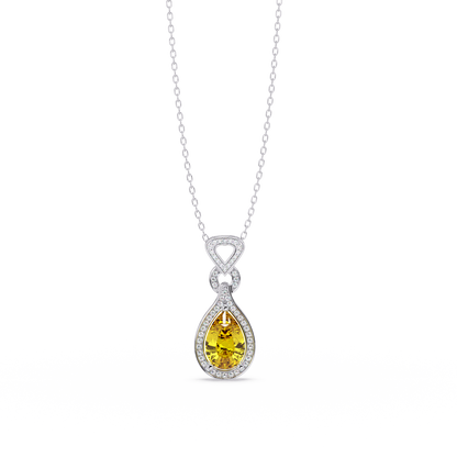 5.1 CTW Pear Halo Geometric Drop Colorstone Pendant Necklace