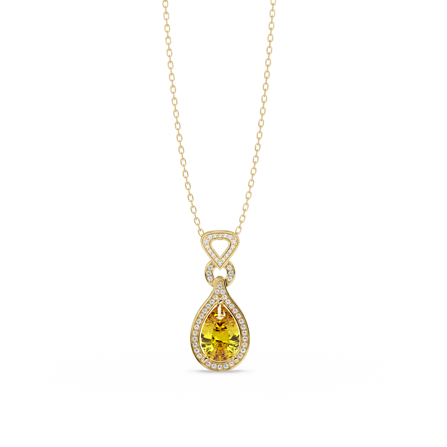 5.1 CTW Pear Halo Geometric Drop Colorstone Pendant Necklace