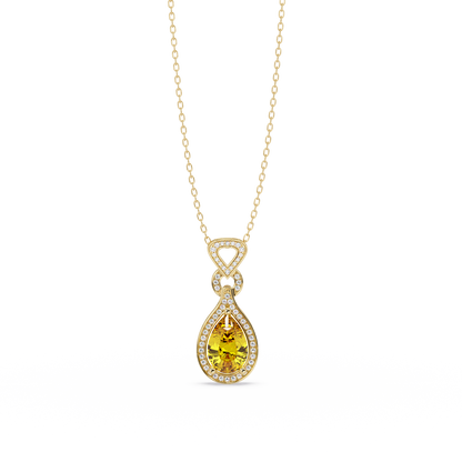 5.1 CTW Pear Halo Geometric Drop Colorstone Pendant Necklace