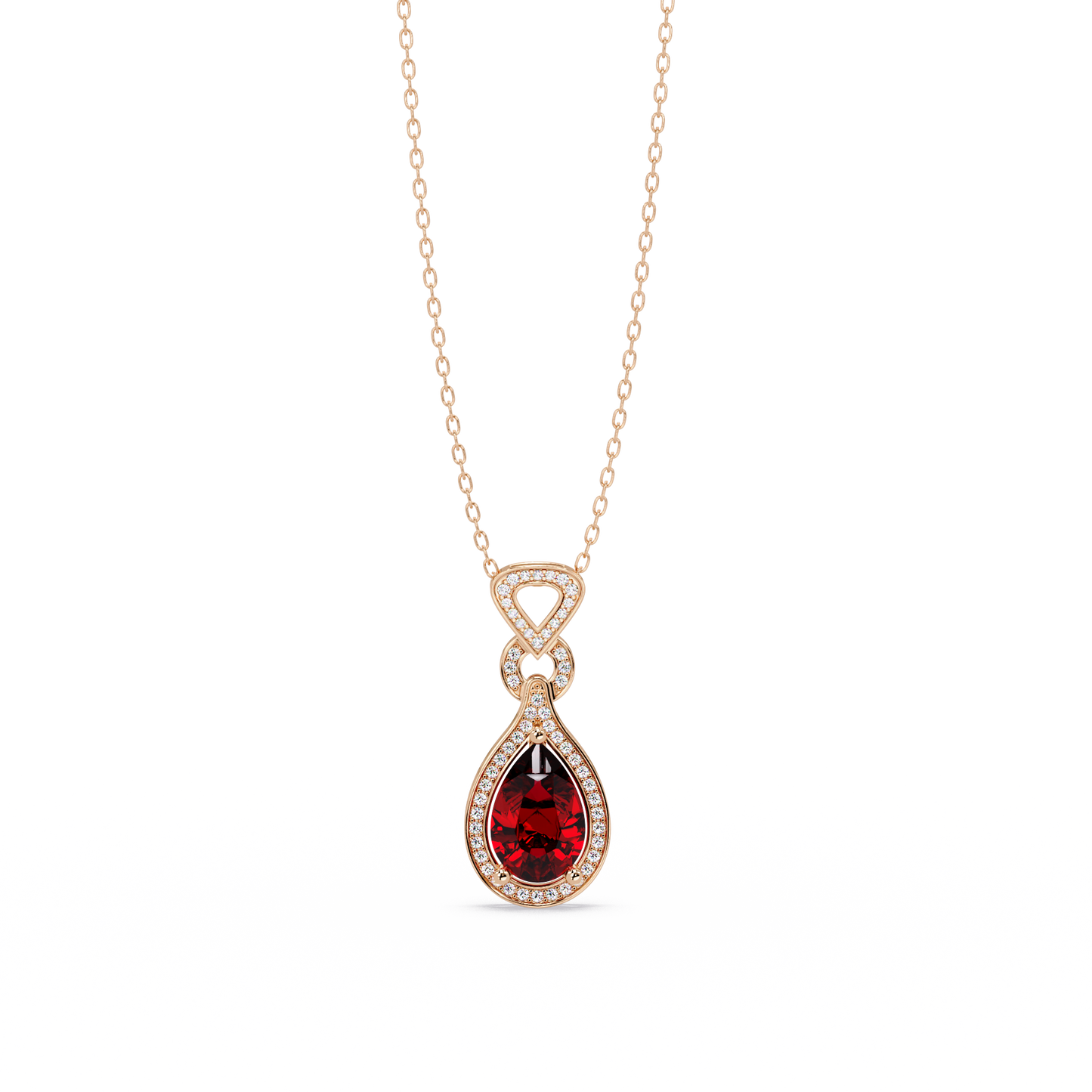 5.1 CTW Pear Halo Geometric Drop Colorstone Pendant Necklace