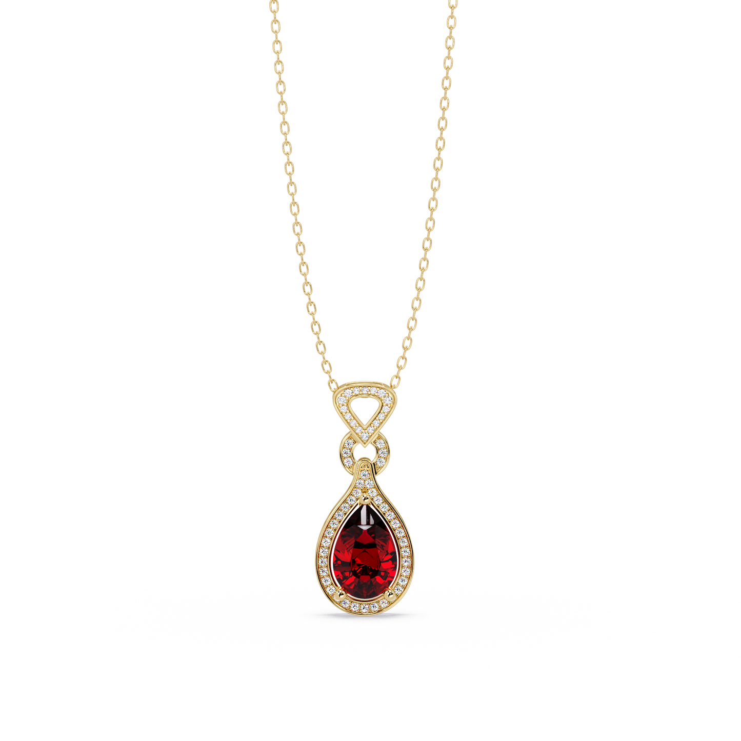 5.1 CTW Pear Halo Geometric Drop Colorstone Pendant Necklace
