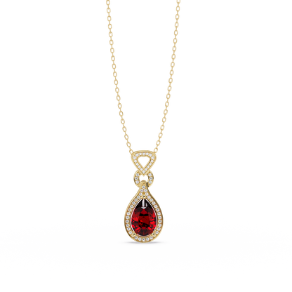 5.1 CTW Pear Halo Geometric Drop Colorstone Pendant Necklace