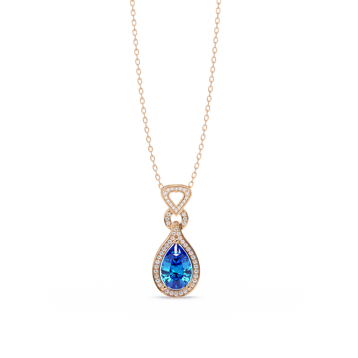 5.1 CTW Pear Halo Geometric Drop Colorstone Pendant Necklace
