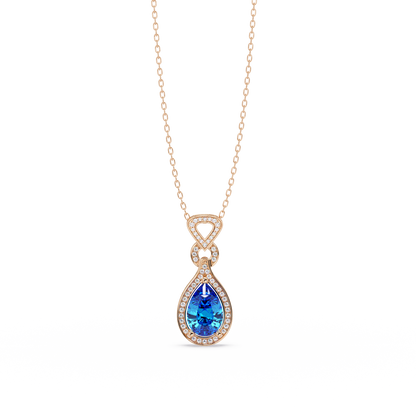 5.1 CTW Pear Halo Geometric Drop Colorstone Pendant Necklace