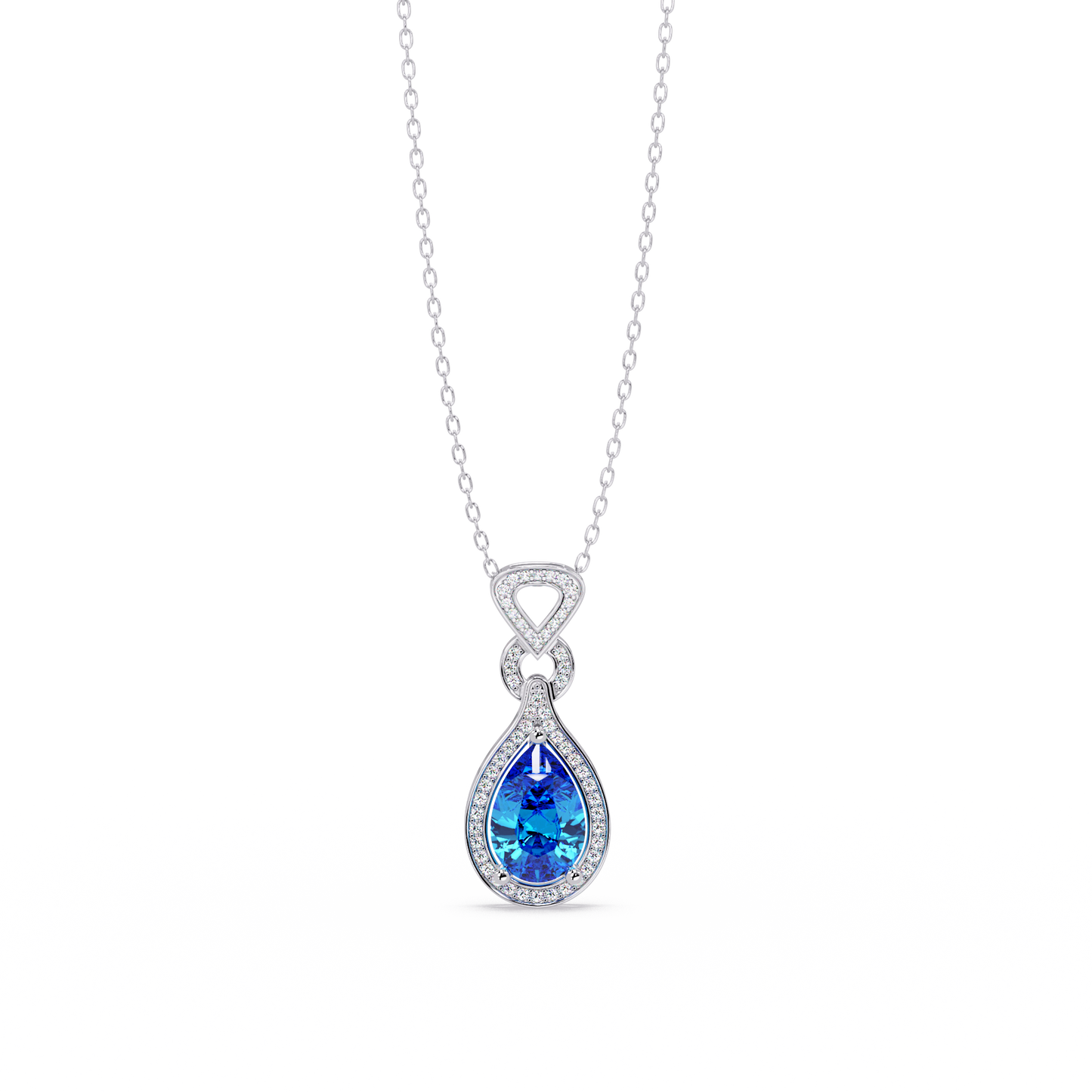 5.1 CTW Pear Halo Geometric Drop Colorstone Pendant Necklace