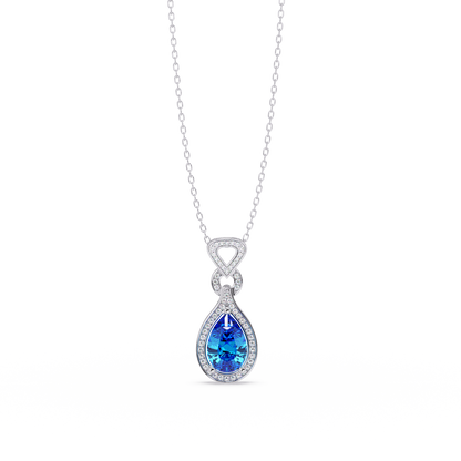 5.1 CTW Pear Halo Geometric Drop Colorstone Pendant Necklace