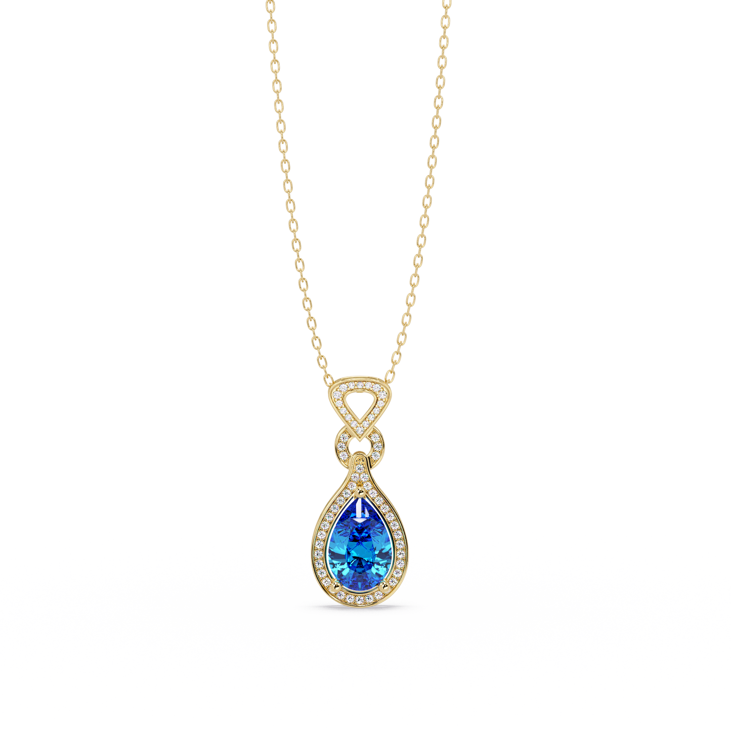 5.1 CTW Pear Halo Geometric Drop Colorstone Pendant Necklace