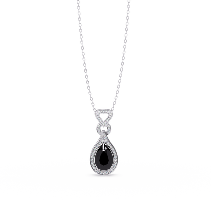5.1 CTW Pear Halo Geometric Drop Colorstone Pendant Necklace