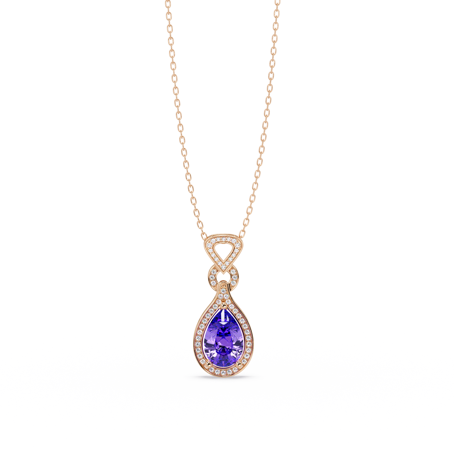 5.1 CTW Pear Halo Geometric Drop Colorstone Pendant Necklace
