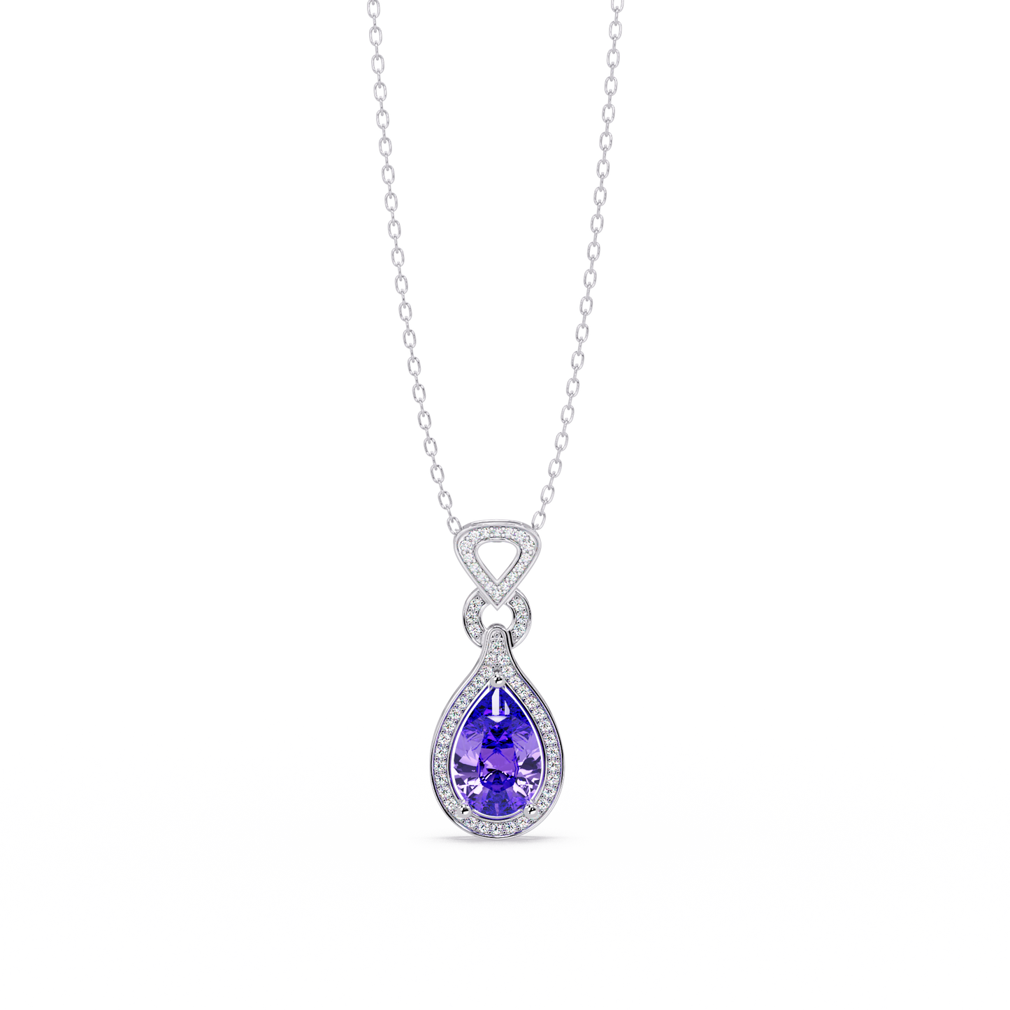 5.1 CTW Pear Halo Geometric Drop Colorstone Pendant Necklace