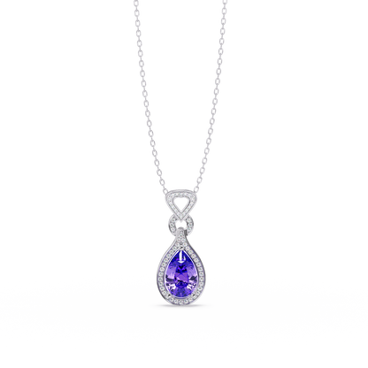 5.1 CTW Pear Halo Geometric Drop Colorstone Pendant Necklace