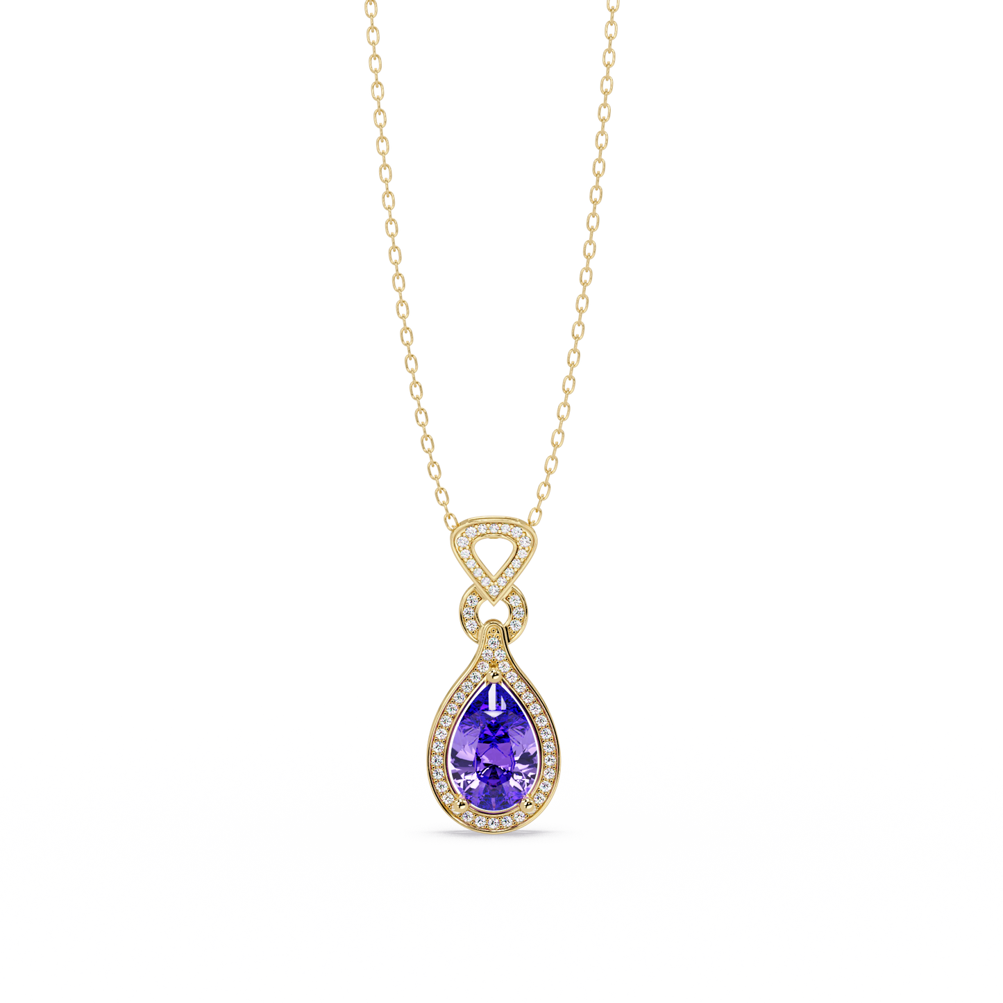 5.1 CTW Pear Halo Geometric Drop Colorstone Pendant Necklace