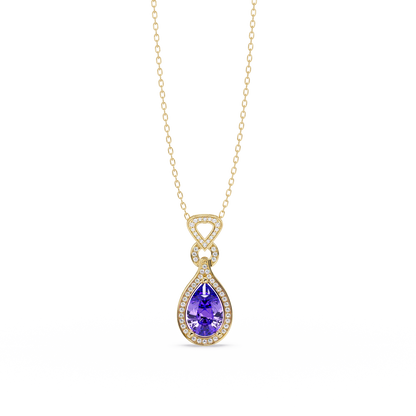 5.1 CTW Pear Halo Geometric Drop Colorstone Pendant Necklace