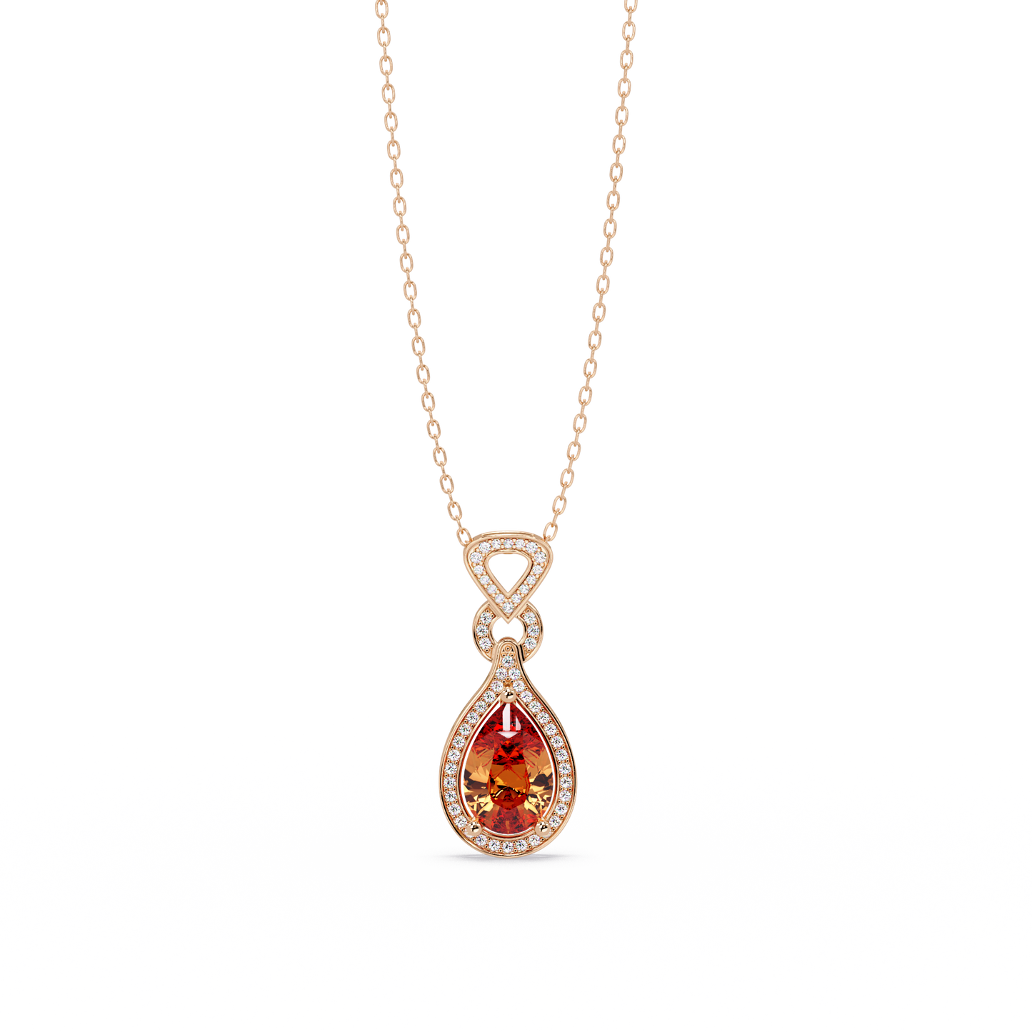 5.1 CTW Pear Halo Geometric Drop Colorstone Pendant Necklace