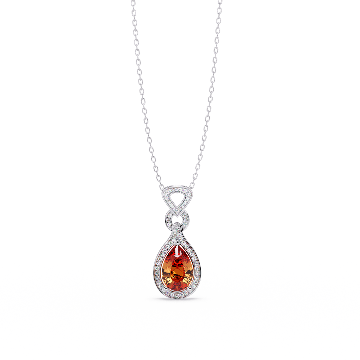 5.1 CTW Pear Halo Geometric Drop Colorstone Pendant Necklace