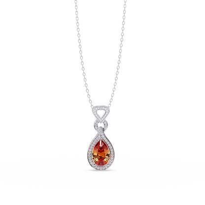 5.1 CTW Pear Halo Geometric Drop Colorstone Pendant Necklace