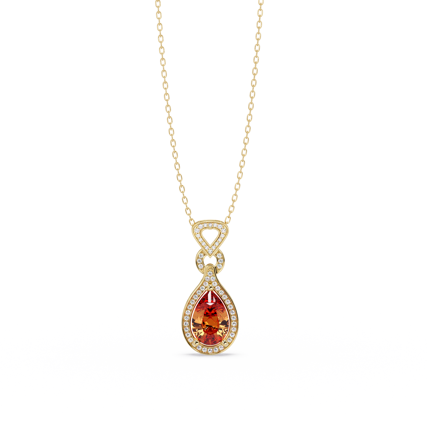 5.1 CTW Pear Halo Geometric Drop Colorstone Pendant Necklace