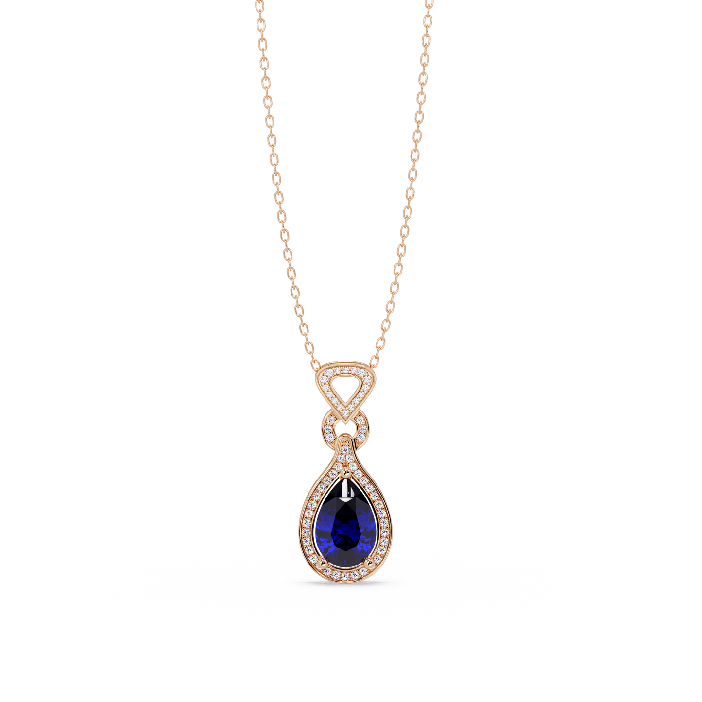 5.1 CTW Pear Halo Geometric Drop Colorstone Pendant Necklace
