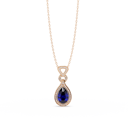 5.1 CTW Pear Halo Geometric Drop Colorstone Pendant Necklace