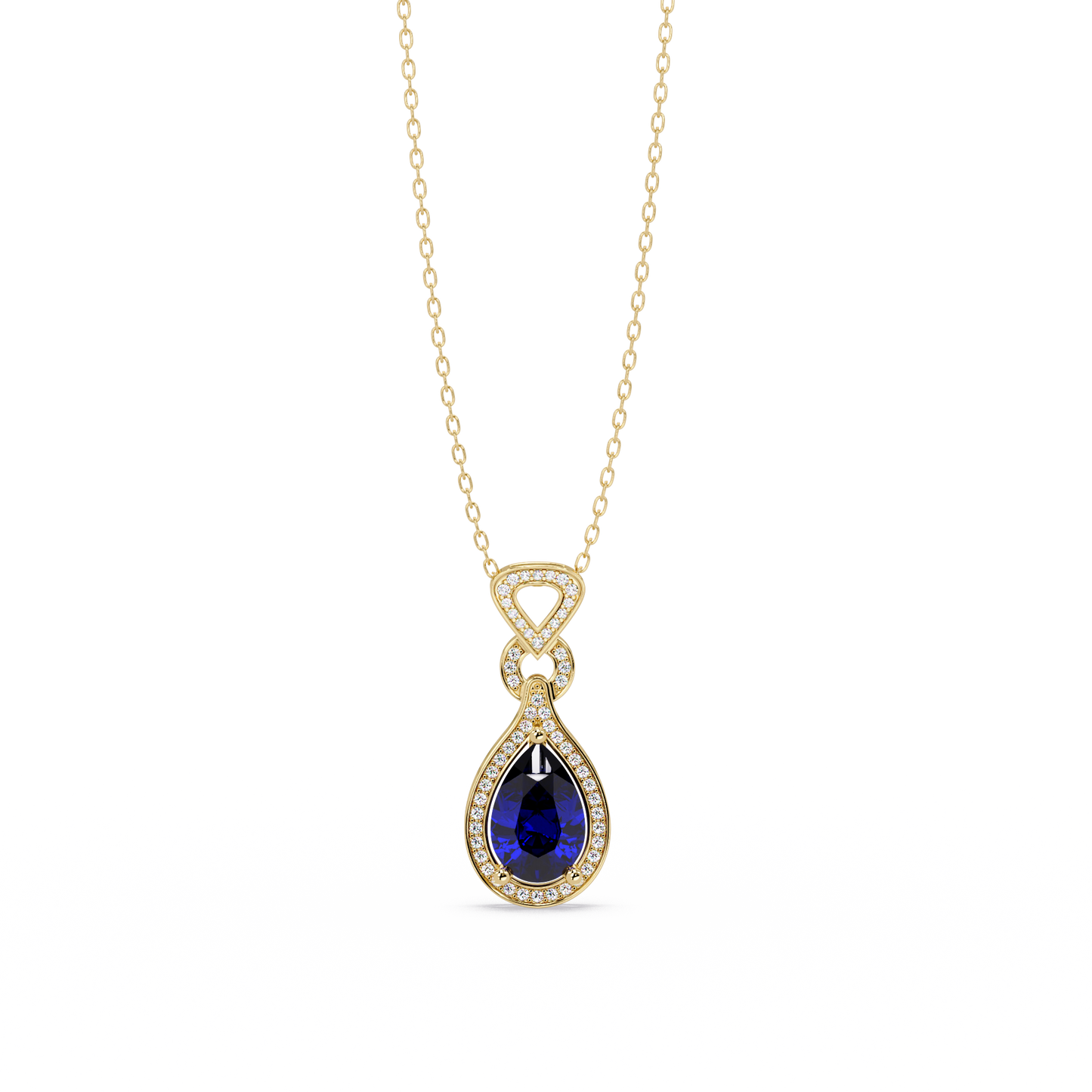 5.1 CTW Pear Halo Geometric Drop Colorstone Pendant Necklace