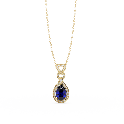5.1 CTW Pear Halo Geometric Drop Colorstone Pendant Necklace