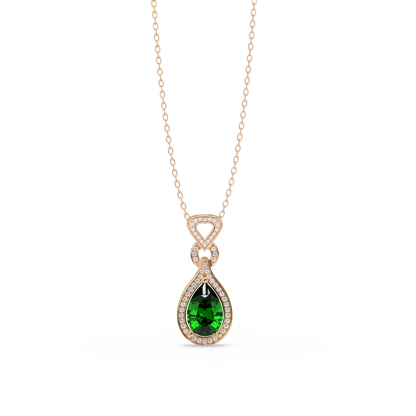 5.1 CTW Pear Halo Geometric Drop Colorstone Pendant Necklace