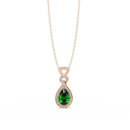 5.1 CTW Pear Halo Geometric Drop Colorstone Pendant Necklace