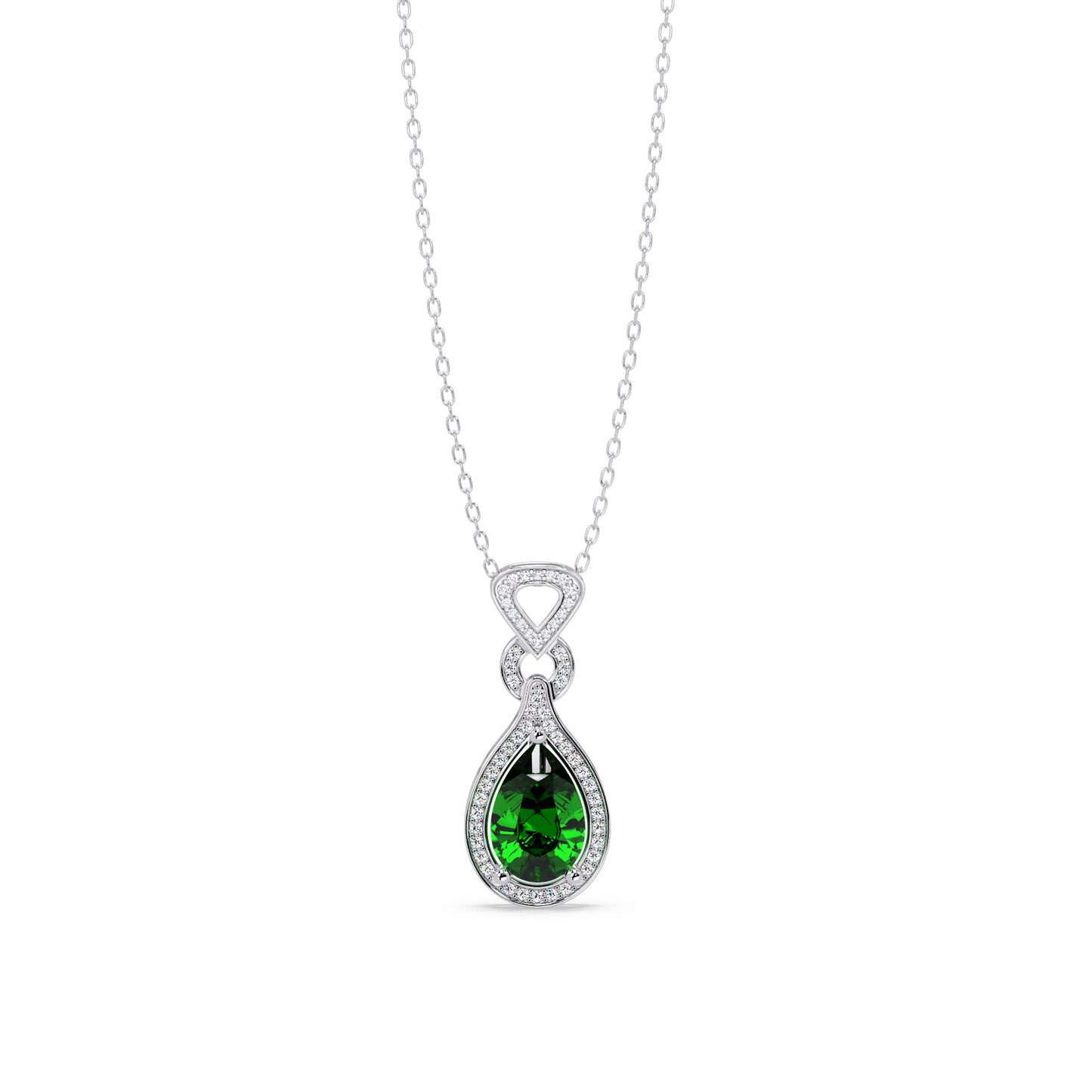 5.1 CTW Pear Halo Geometric Drop Colorstone Pendant Necklace
