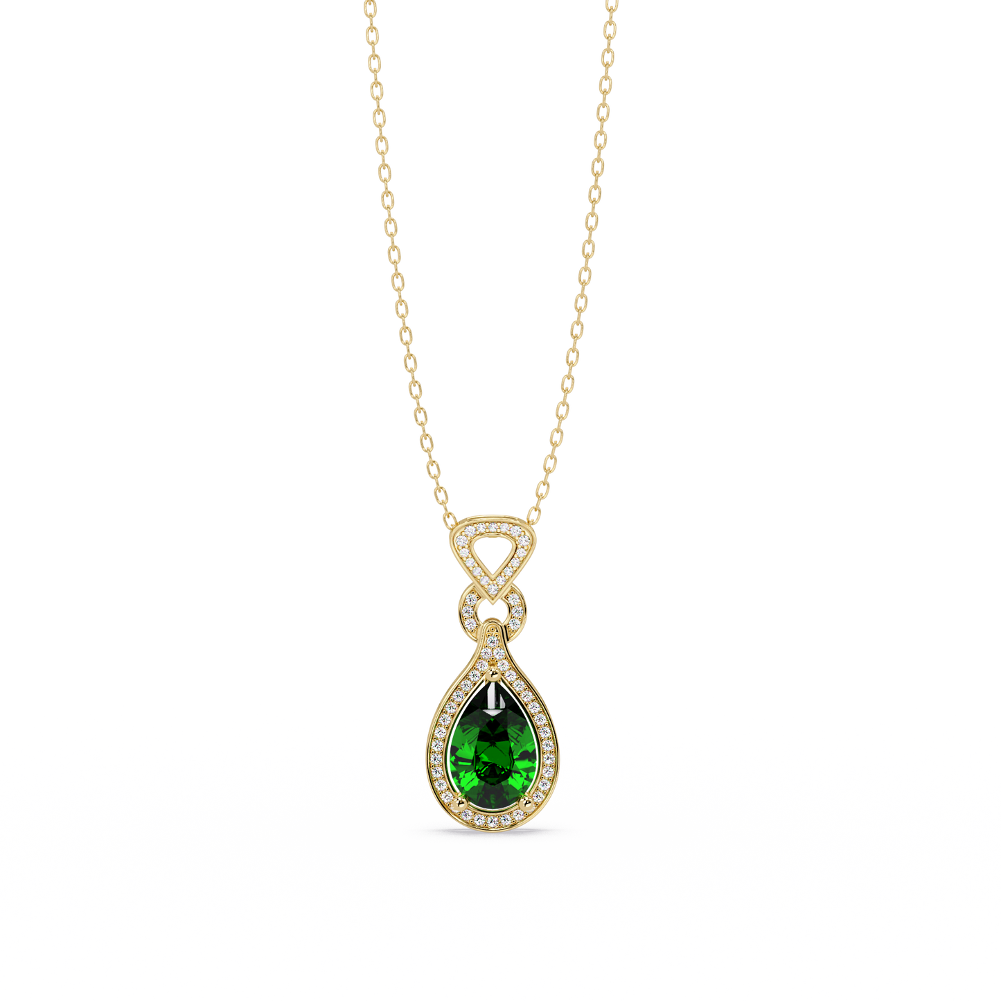 5.1 CTW Pear Halo Geometric Drop Colorstone Pendant Necklace