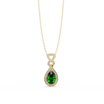 5.1 CTW Pear Halo Geometric Drop Colorstone Pendant Necklace