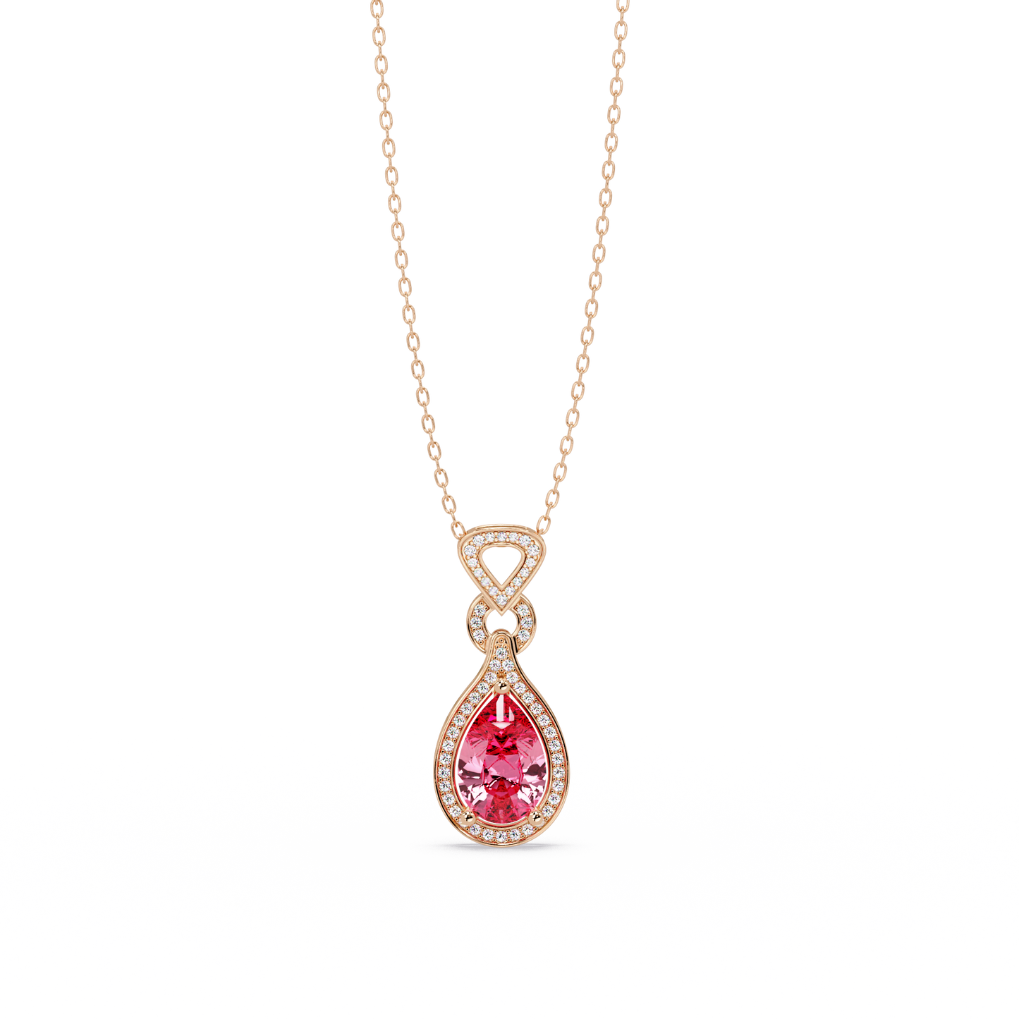 5.1 CTW Pear Halo Geometric Drop Colorstone Pendant Necklace
