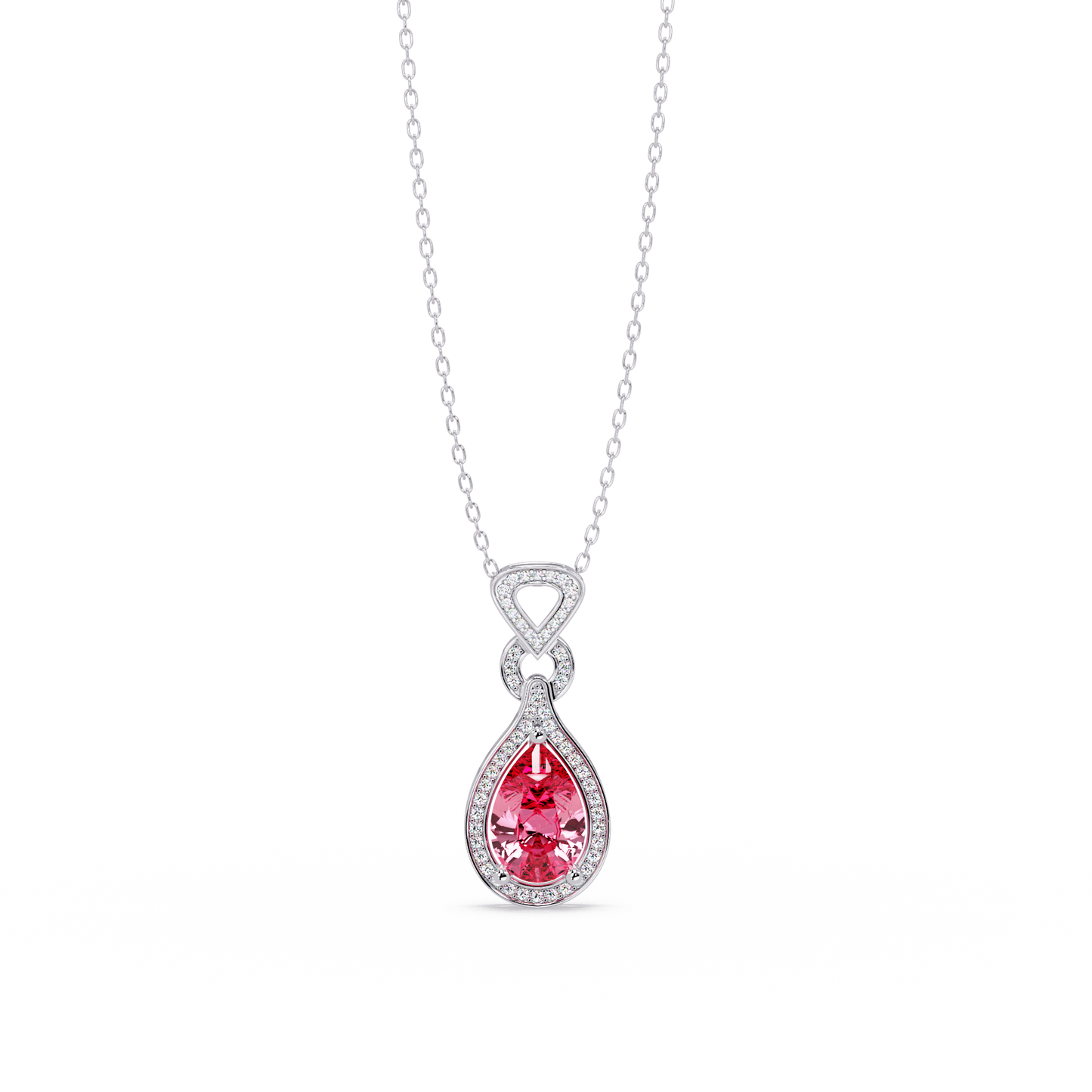5.1 CTW Pear Halo Geometric Drop Colorstone Pendant Necklace