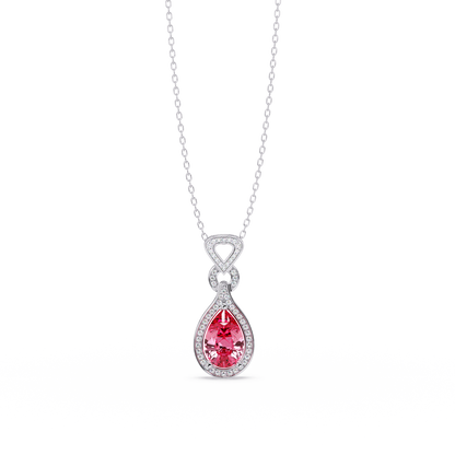 5.1 CTW Pear Halo Geometric Drop Colorstone Pendant Necklace