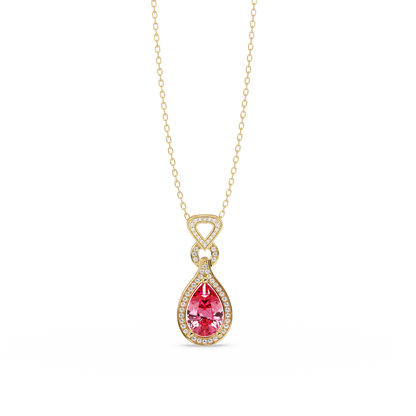 5.1 CTW Pear Halo Geometric Drop Colorstone Pendant Necklace