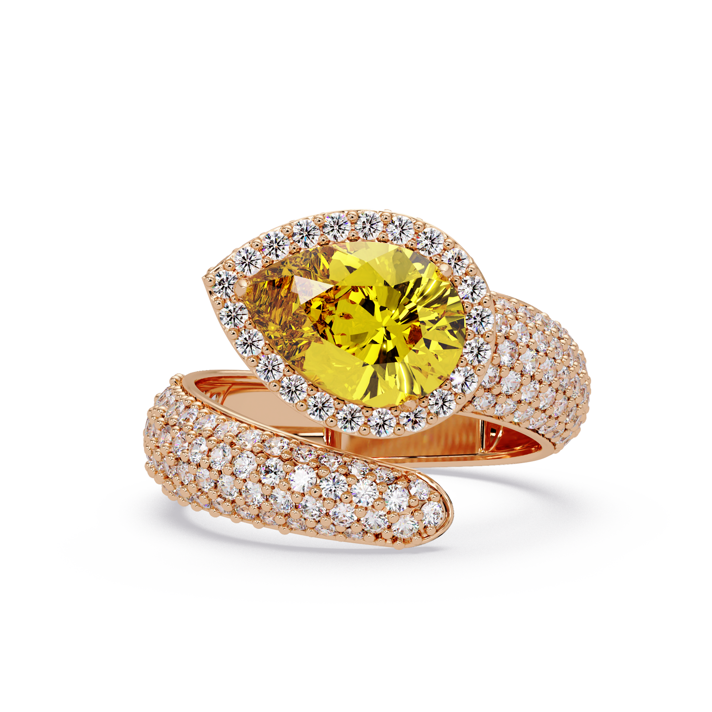 3 CTW Pear-Cut Halo Pavé Bypass Ring