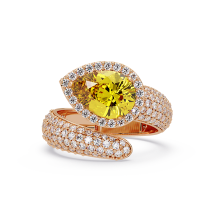 3 CTW Pear-Cut Halo Pavé Bypass Ring