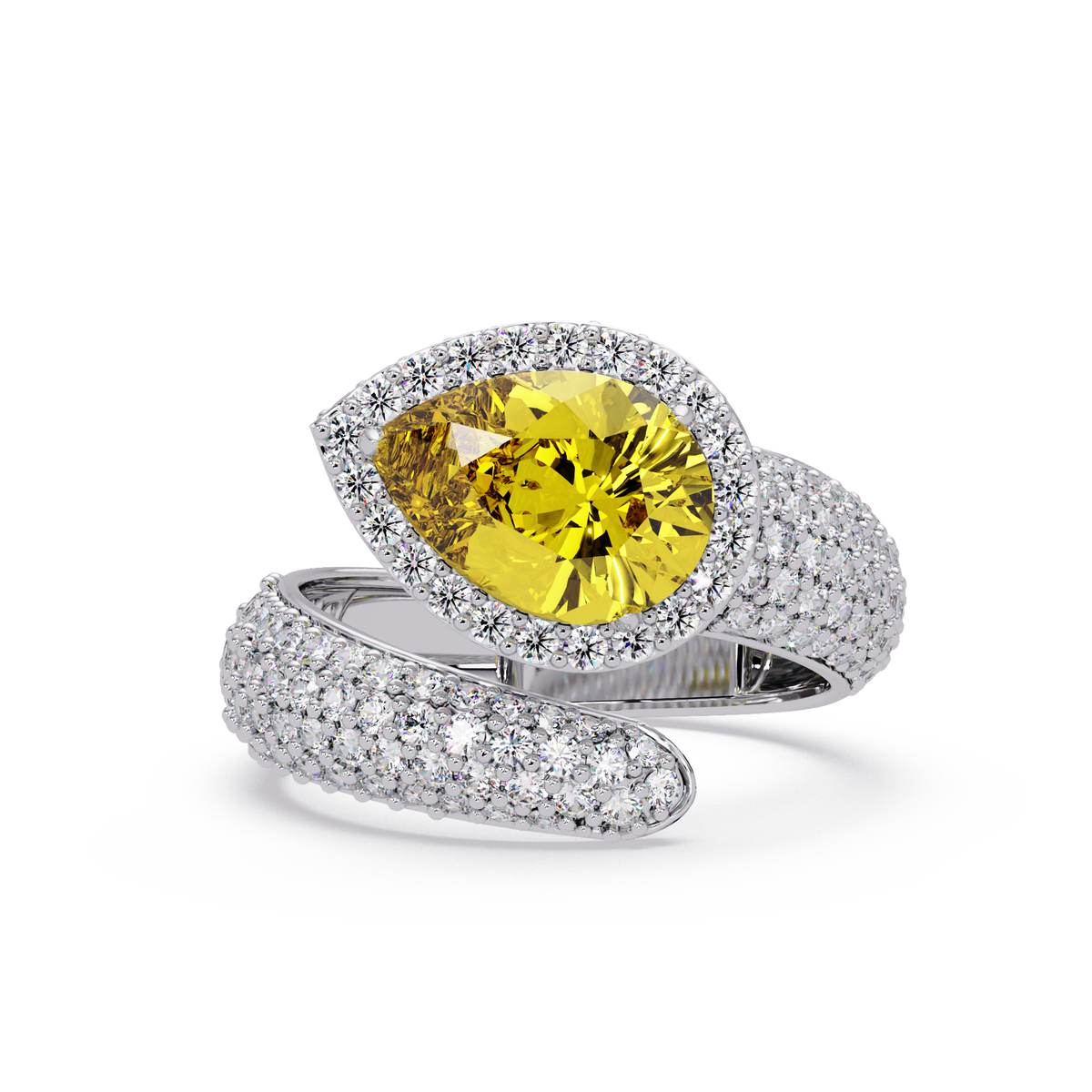 3 CTW Pear-Cut Halo Pavé Bypass Ring