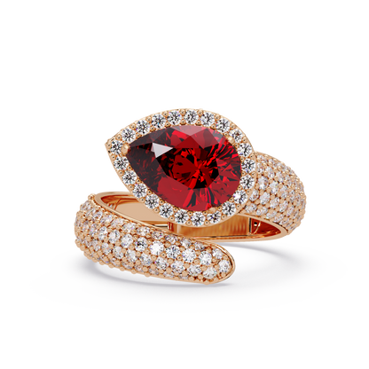3 CTW Pear-Cut Halo Pavé Bypass Ring