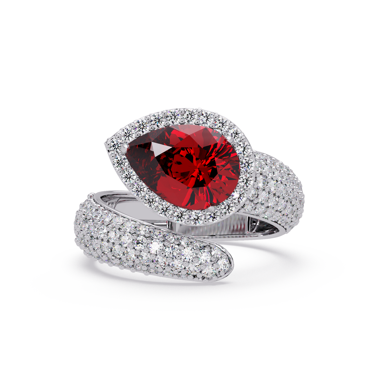 3 CTW Pear-Cut Halo Pavé Bypass Ring