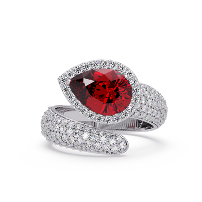 3 CTW Pear-Cut Halo Pavé Bypass Ring