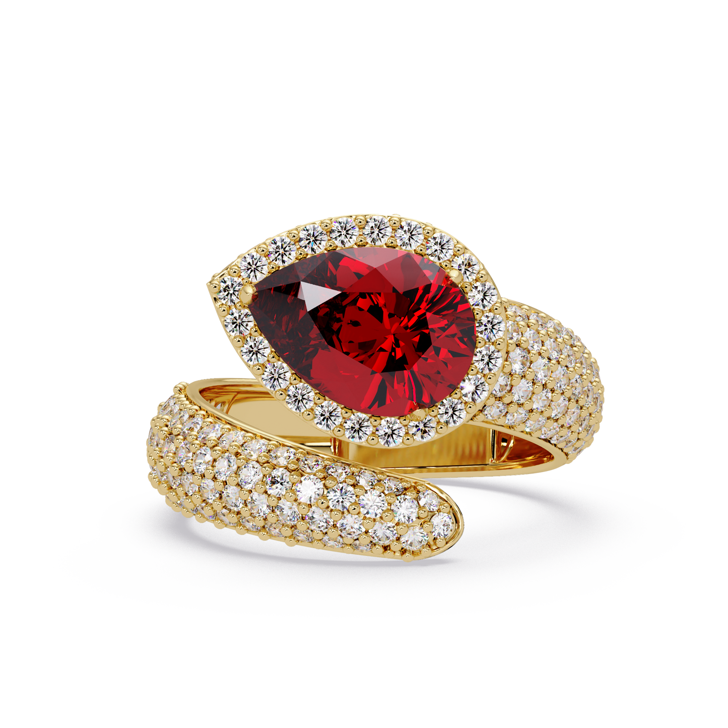 3 CTW Pear-Cut Halo Pavé Bypass Ring