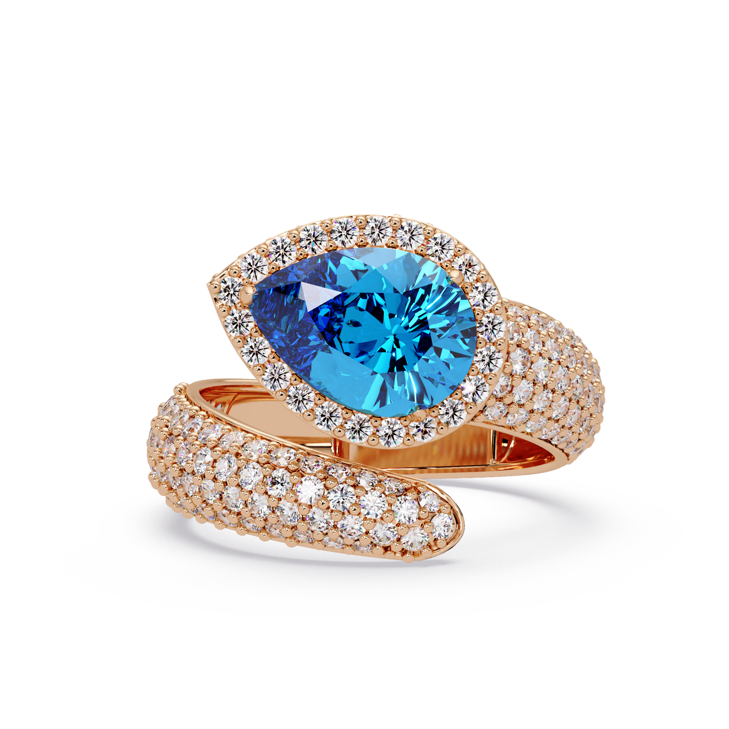 3 CTW Pear-Cut Halo Pavé Bypass Ring