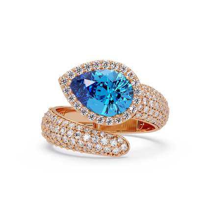 3 CTW Pear-Cut Halo Pavé Bypass Ring