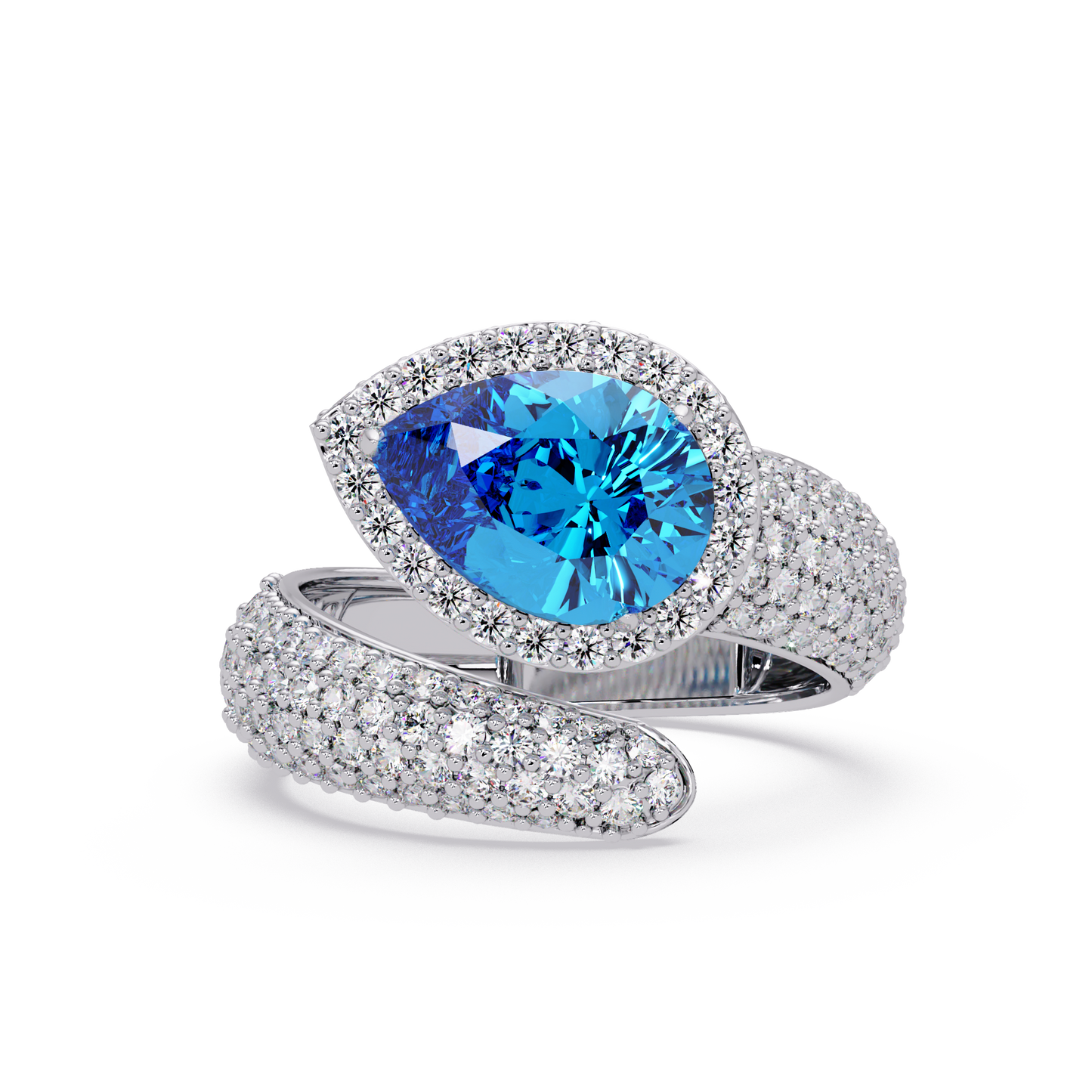 3 CTW Pear-Cut Halo Pavé Bypass Ring