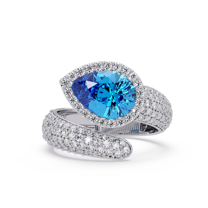 3 CTW Pear-Cut Halo Pavé Bypass Ring