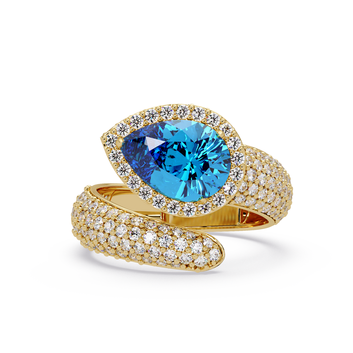 3 CTW Pear-Cut Halo Pavé Bypass Ring
