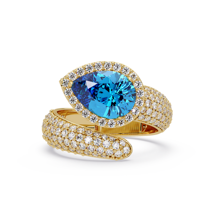 3 CTW Pear-Cut Halo Pavé Bypass Ring