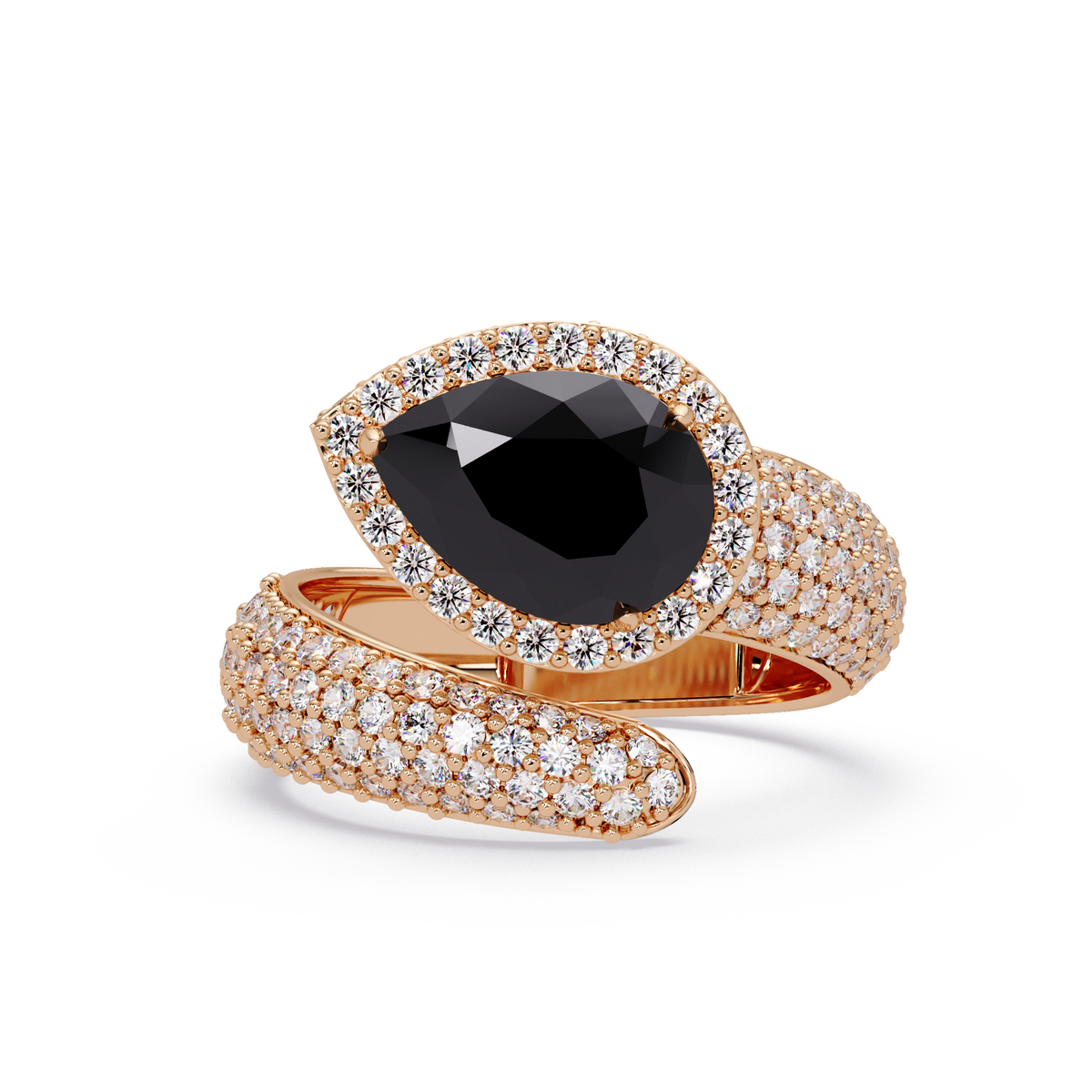 3 CTW Pear-Cut Halo Pavé Bypass Ring